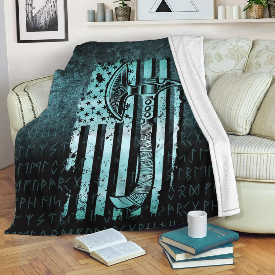 Ligerking Premium Blanket - USA Flag Viking Cool American Norsemen - Cyan Version Premium Blanket A7