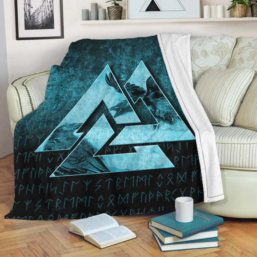 Ligerking Premium Blanket - Huginn Muninn Ravens from Odin Viking - Cyan Version Premium Blanket A7