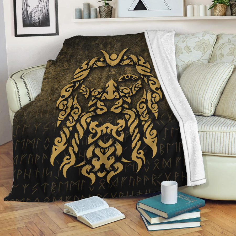 Ligerking Premium Blanket - Viking God Odin Allfather In Asgard Raven God - Gold Version Premium Blanket A7
