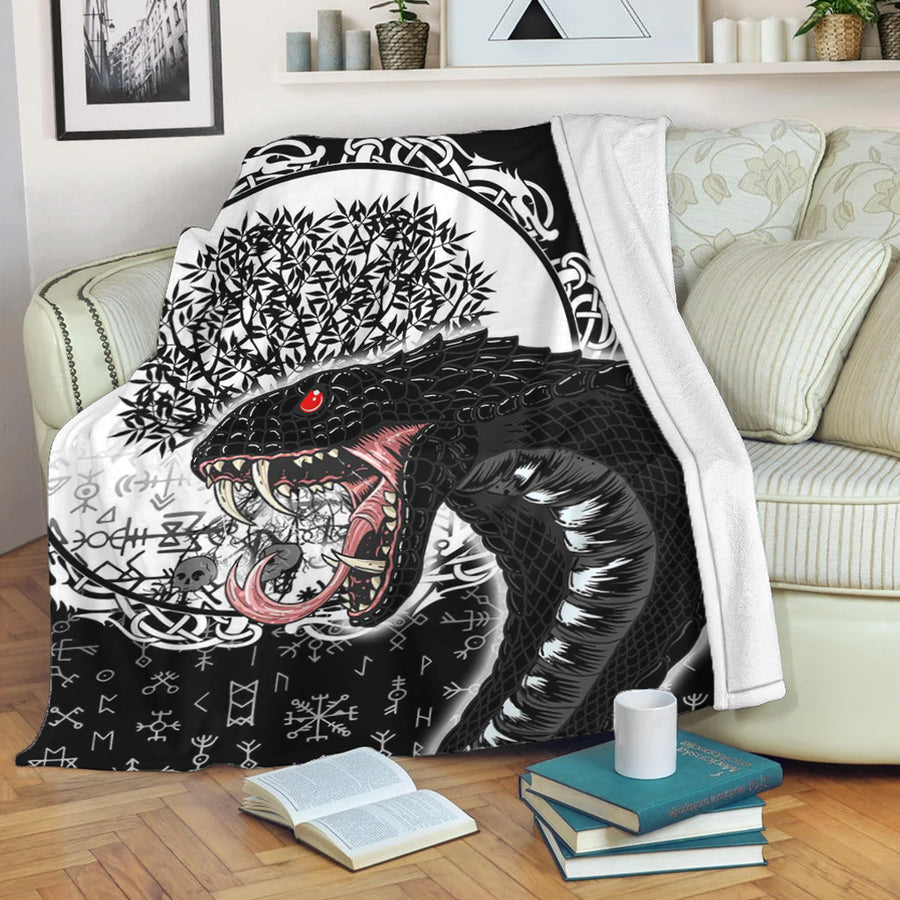 Ligerking Premium Blanket - Jomngandr and Yggdrasil Black and White Premium Blanket A35