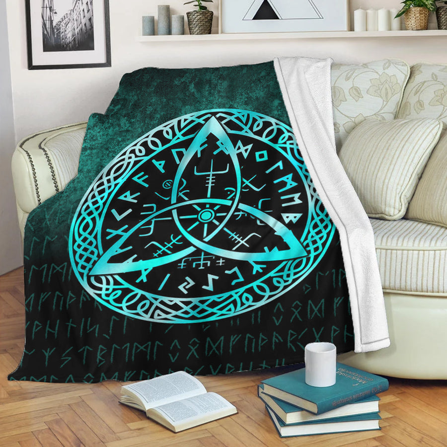 Ligerking Premium Blanket - Vegvisir Nordic Viking Rune - Cyan Version Premium Blanket A7