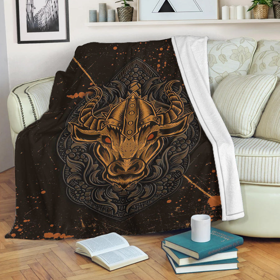 Ligerking Premium Blanket - Viking Bull Head Brush Pattern Premium Blanket A35