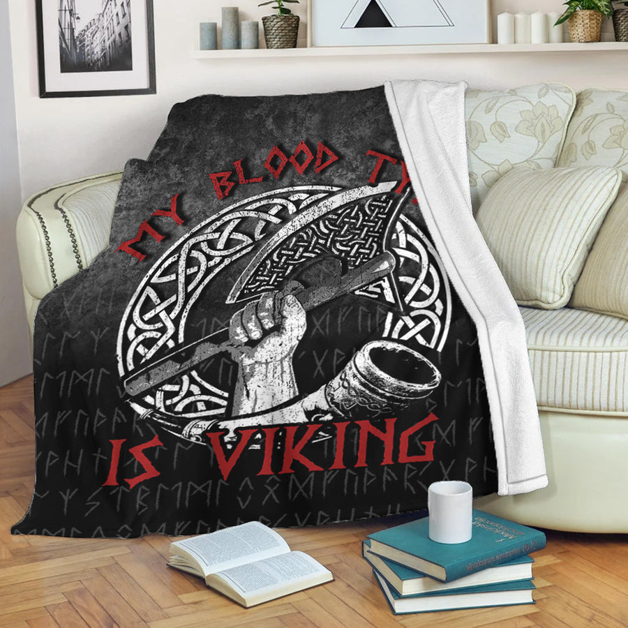 Ligerking Premium Blanket - Norse Mythology Horn Axe Warrior My Blood Type Is Viking Premium Blanket A7