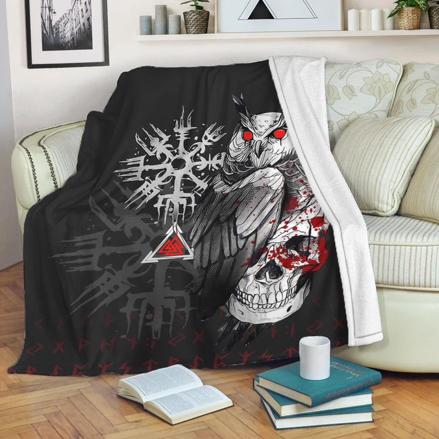 Ligerking Premium Blanket - Viking Owl Skull Blood Style Premium Blanket A94