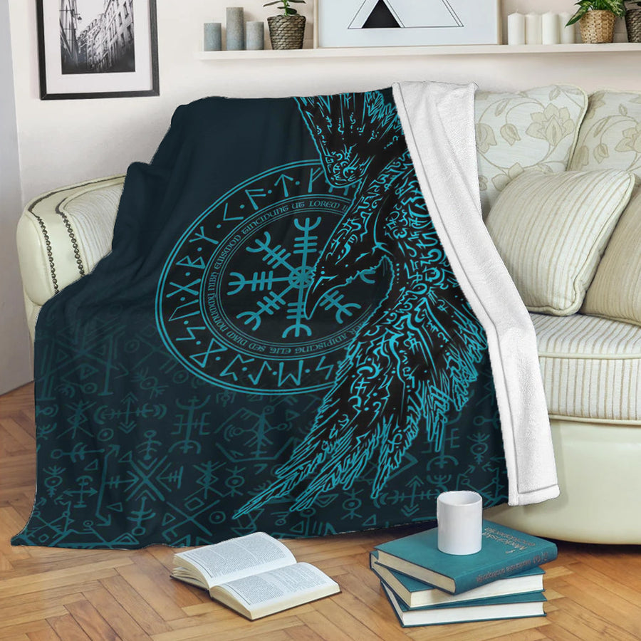 Ligerking Premium Blanket -Raven and Helm of Awe Cyan Premium Blanket A94