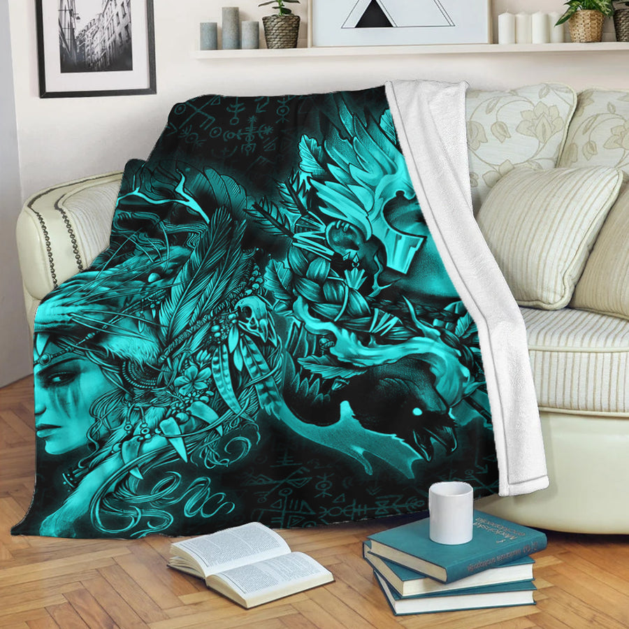 Ligerking Premium Blanket - Valkyries And Bear Raven Turquoise Premium Blanket A95
