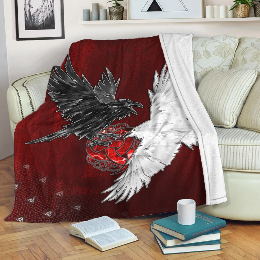 Viking Premium Blanket - Hugin and Munin Triple Horns of Odin Premium Blanket A35