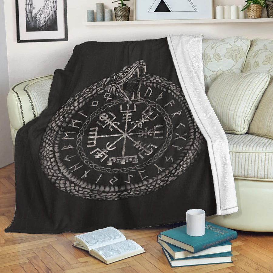 Ligerking Premium Blanket - Viking Vegvisir with Ouroboros and Runes Premium Blanket A7