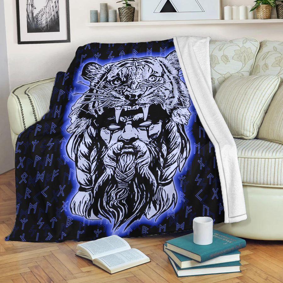 Ligerking Premium Blanket -Wolf Odin Viking Set Blue Premium Blanket A95