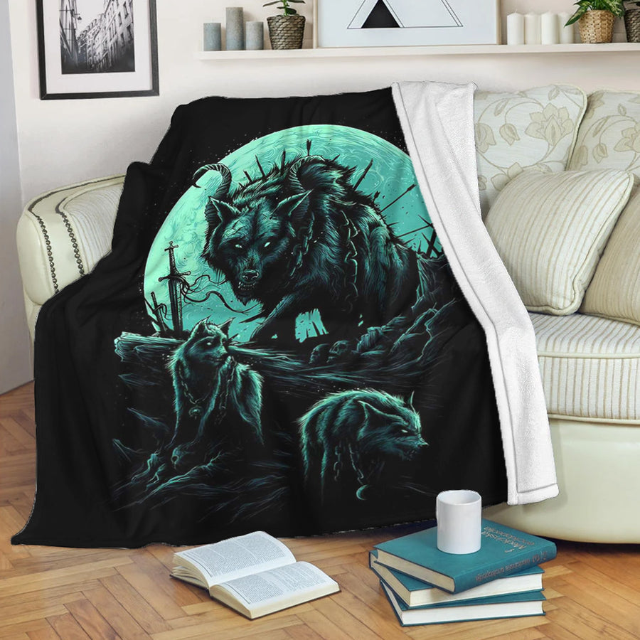 Ligerking Premium Blanket - Fenrir Wolf and Moon Premium Blanket A35