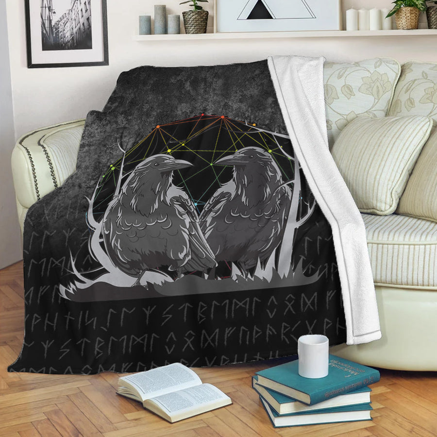 Ligerking Premium Blanket -Huginn And Muninn Norse Mythology Ravens Midgard Birds Crow Premium Blanket A7