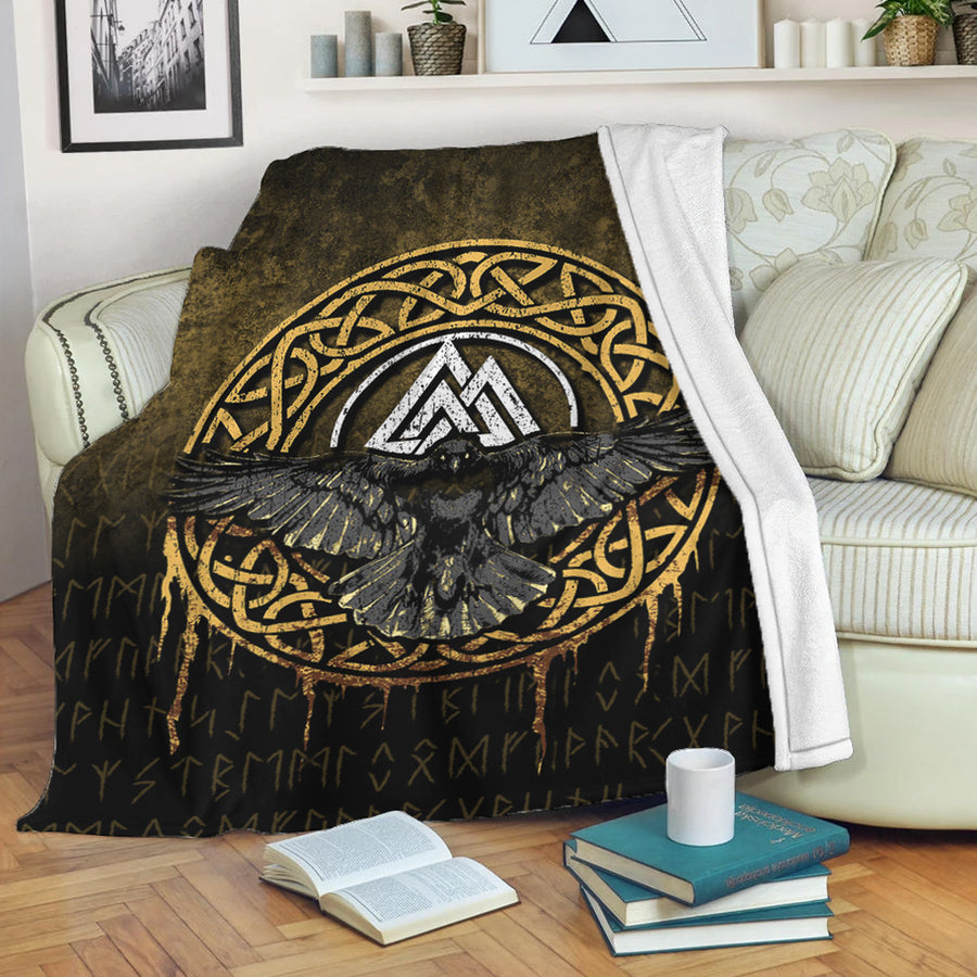 Ligerking Premium Blanket - Valhalla Norse Mythology Raven Black Crow Viking Premium Blanket A7