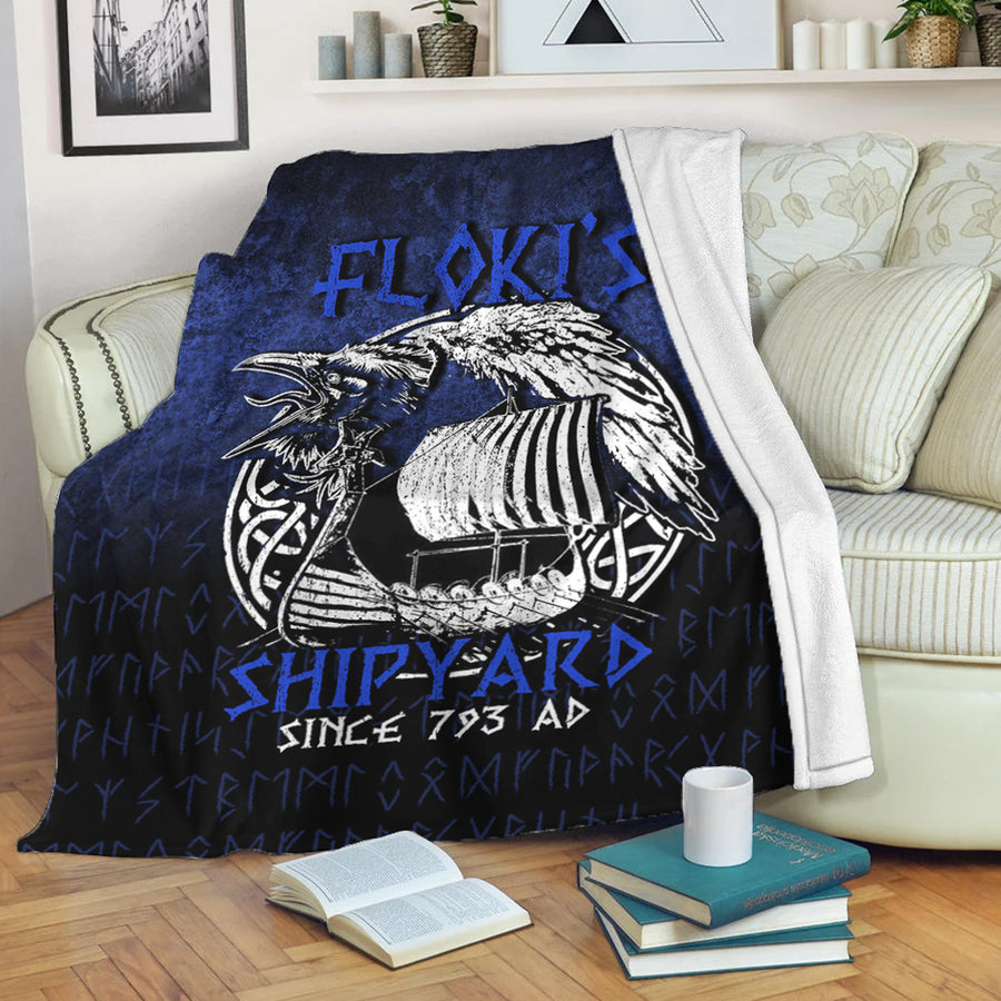 Ligerking Premium Blanket -Kattegat Longboat Raven Norse Mythology Flokis Shipyard Premium Blanket A7