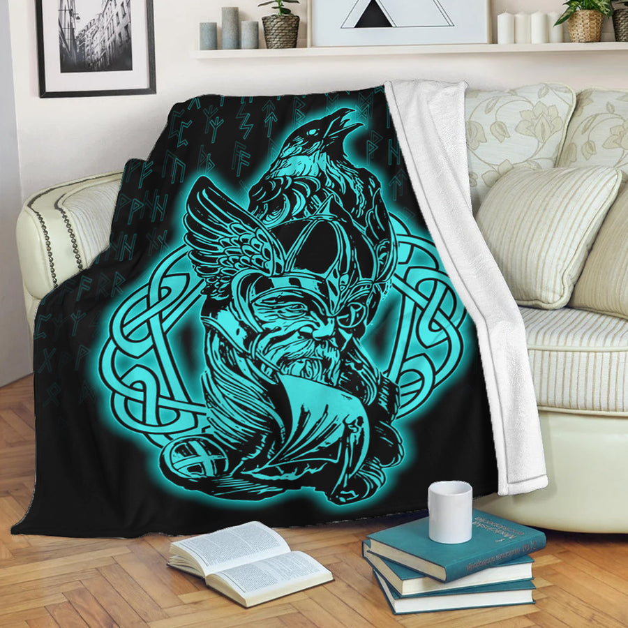 Ligerking Premium Blanket -Odin Raven Viking Set Turquoise Premium Blanket A95