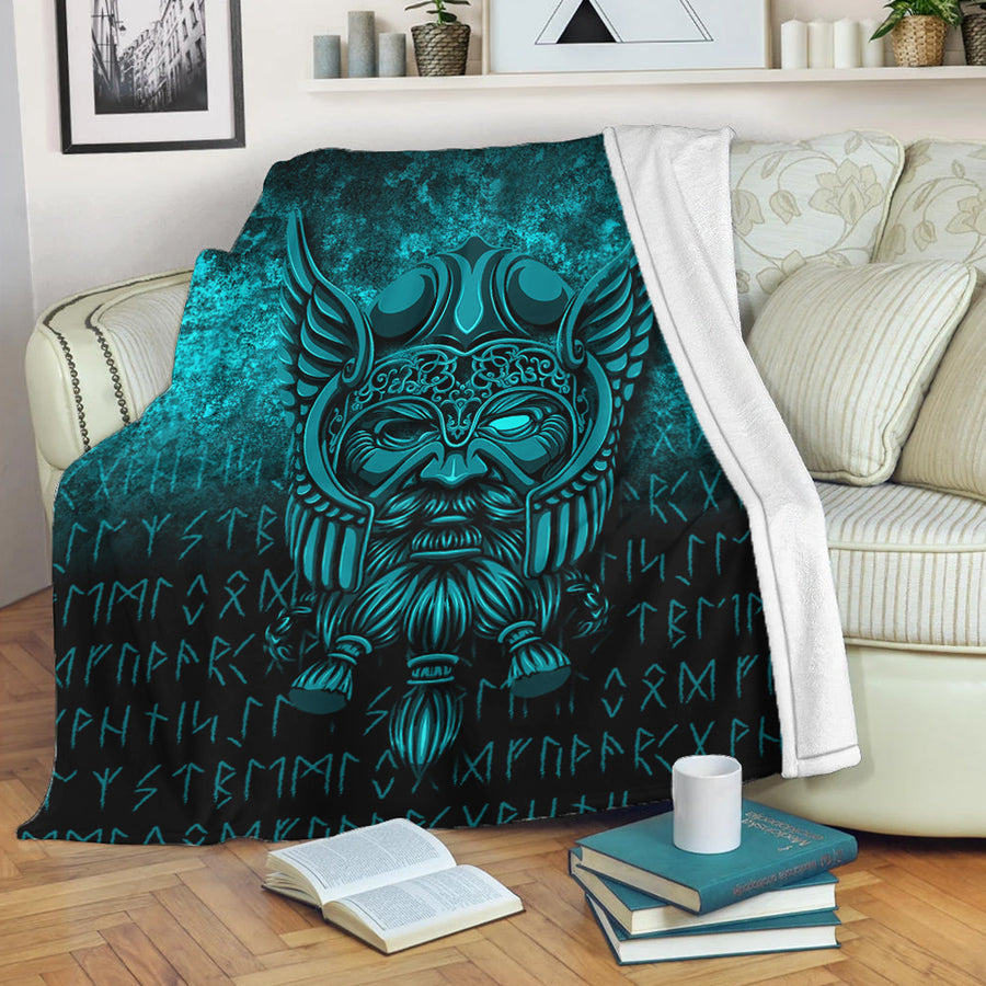 Ligerking Premium Blanket - Viking Odin Allfather In Asgard - Cyan Version Premium Blanket A7