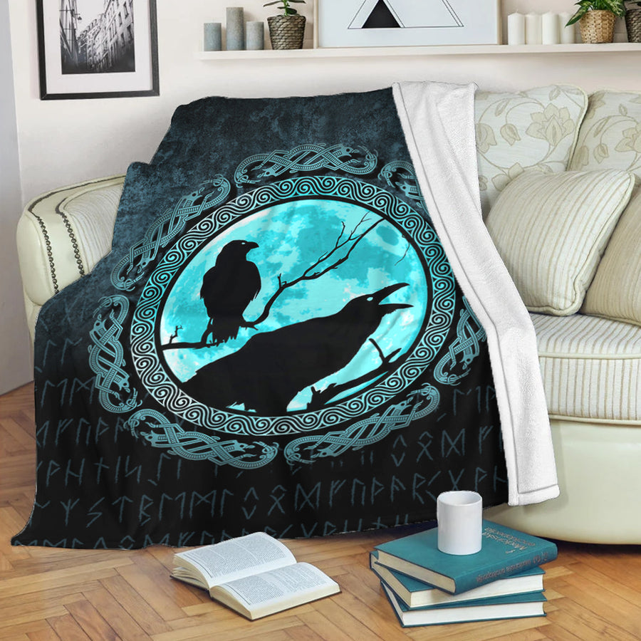 Ligerking Premium Blanket - Vikings Huginn Muninn Odinâ€™s Ravens - Cyan Version Premium Blanket A7