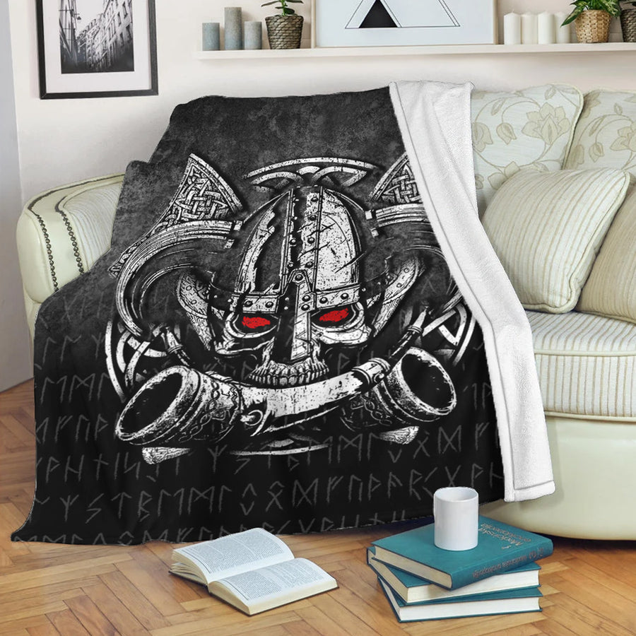 Ligerking Premium Blanket - Nordic Mythology Skull Mead Horn Warrior Runes Viking Premium Blanket A7