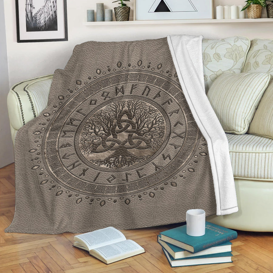 Ligerking Premium Blanket - Tree of Life with Triquetra Beige Premium Blanket A7
