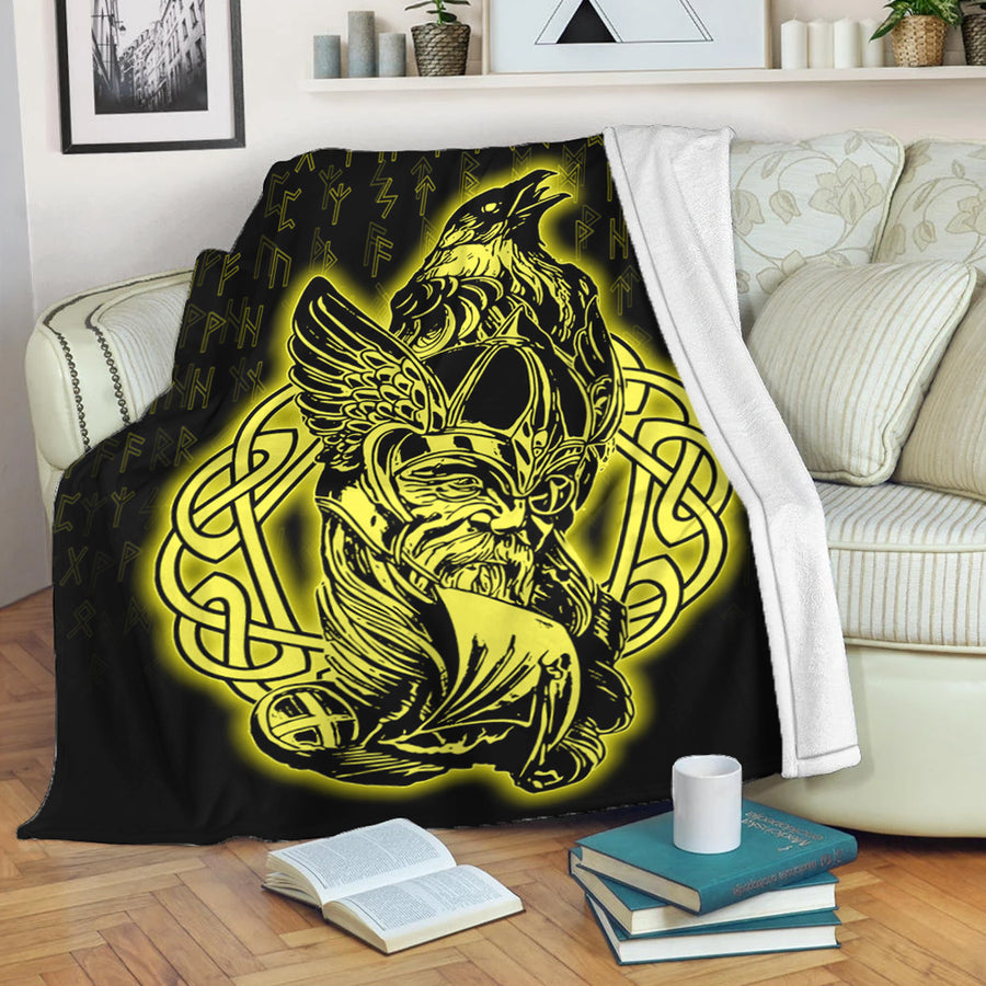 Ligerking Premium Blanket -Odin Raven Viking Set Gold Premium Blanket A95