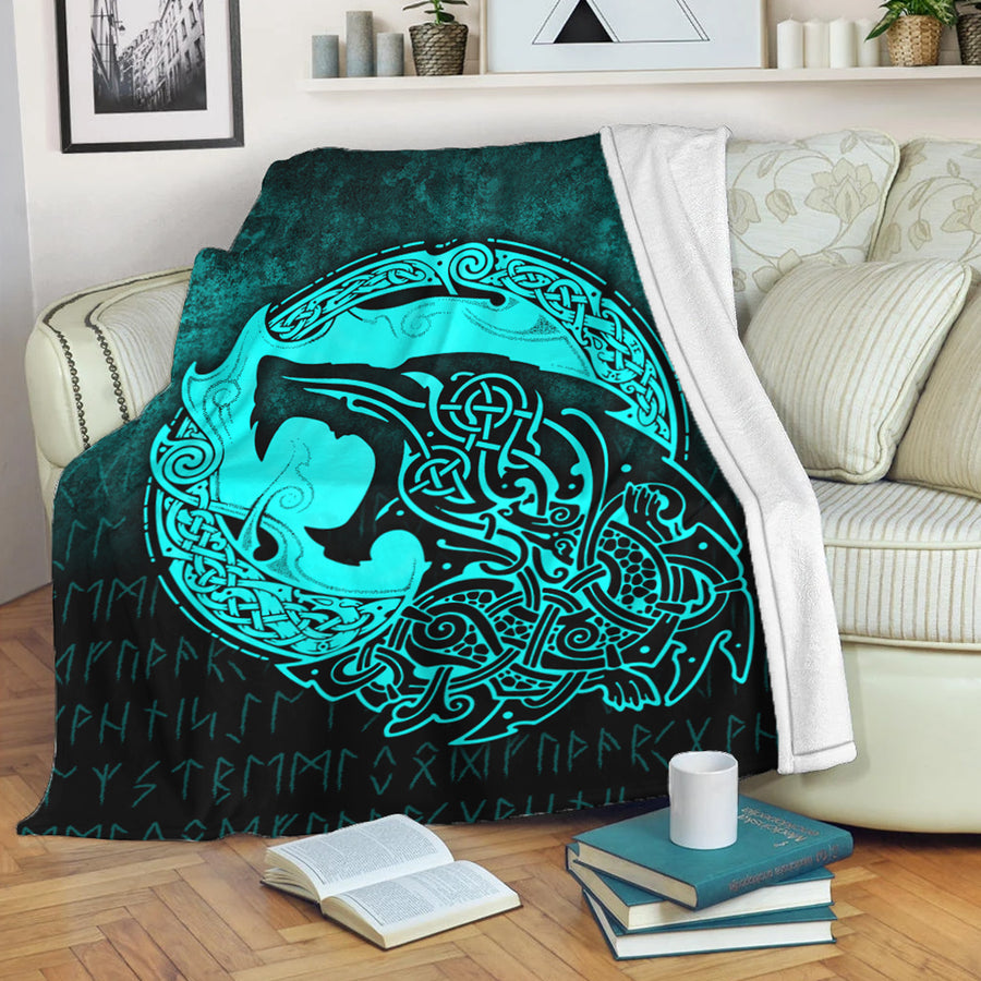 Ligerking Premium Blanket - Fenrir Viking 3D Tattoo - Cyan Version Premium Blanket A7