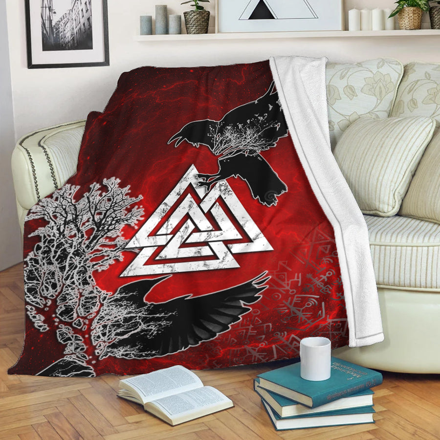 Viking Premium Blanket - Hugin and Munin Valknut Helm Of Awe Rune Premium Blanket A35