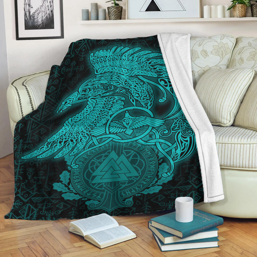 Ligerking Premium Blanket -Raven Celtic Turquoise Viking Homeset Premium Blanket A95