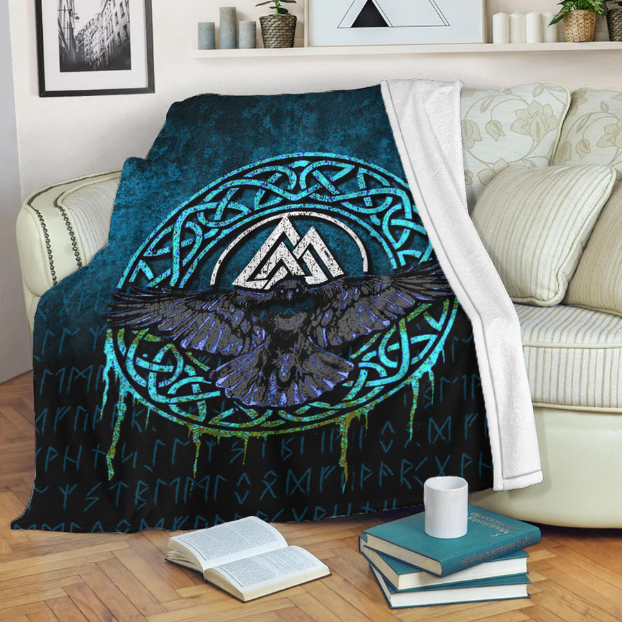 Ligerking Premium Blanket - Valhalla Norse Mythology Raven Black Crow Viking - Cyan Version Premium Blanket A7