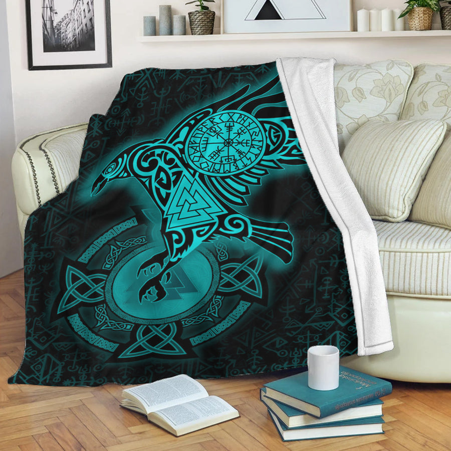 Ligerking Premium Blanket -Celtic Raven Turquoise Viking Homeset Premium Blanket A95