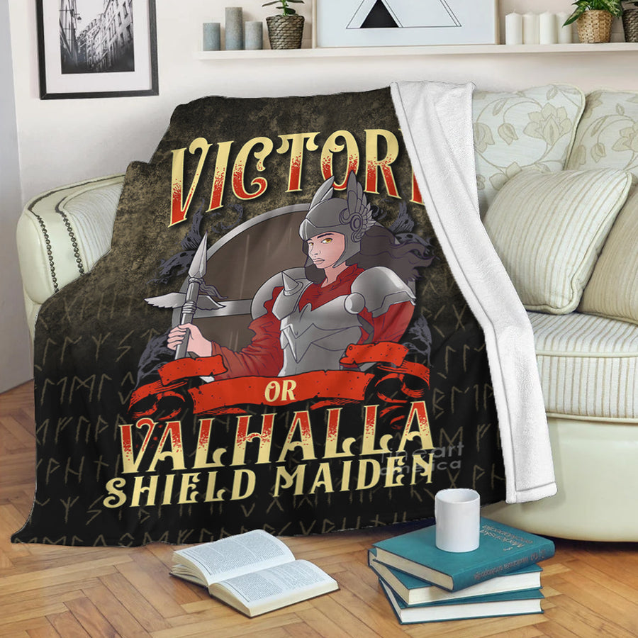 Ligerking Premium Blanket -Cute Victory Or Valhalla Shield Maiden Norse Viking Warrior Premium Blanket A7