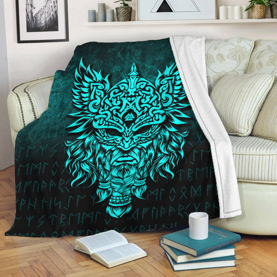 Ligerking Premium Blanket - Odin The Allfather Asgard God And Chief Of Aesir - Cyan Version Premium Blanket A7
