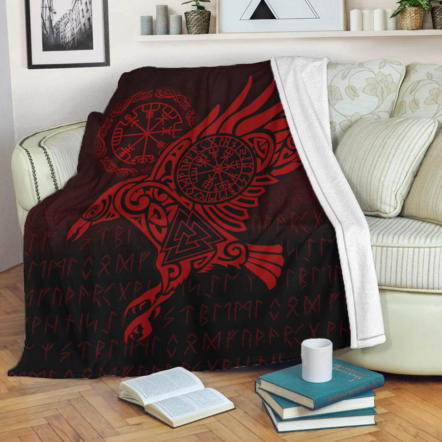 Ligerking Premium Blanket - Raven Vegvisir Tattoo - Red Version Premium Blanket A7