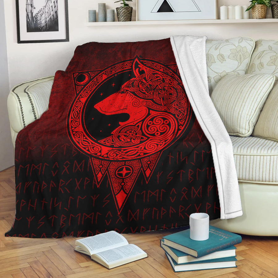 Ligerking Premium Blanket - Viking Norse Wolf - Red Version Premium Blanket A7