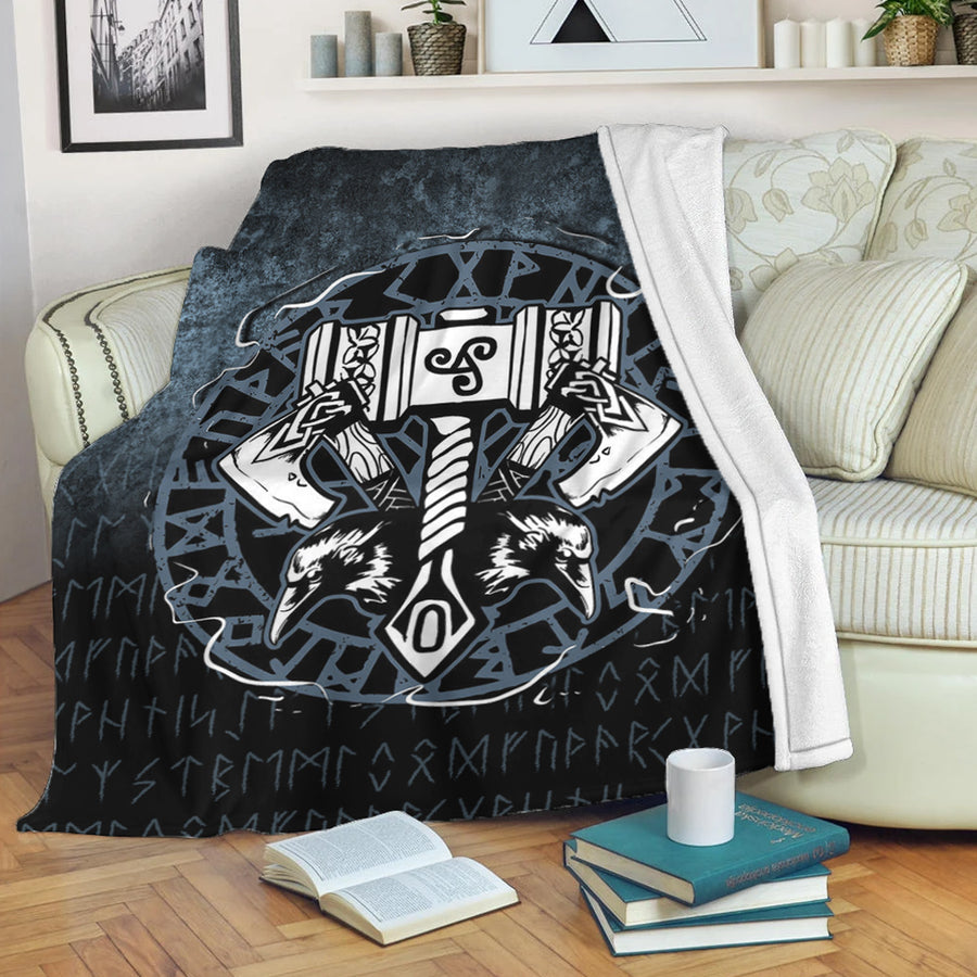 Ligerking Premium Blanket - Celtic Huginn And Muninn Raven Viking Premium Blanket A7