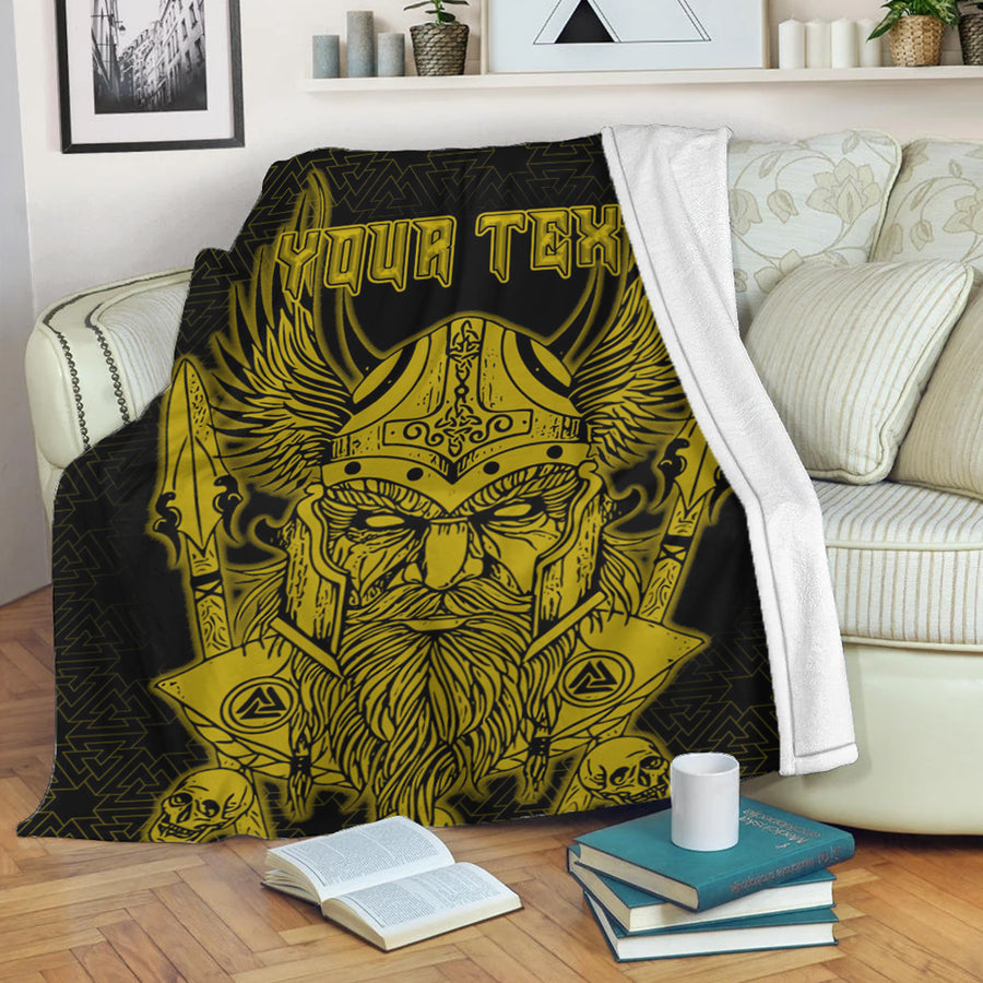 Ligerking Premium Blanket -Odin And Raven Gold Text Viking Homeset Premium Blanket A95
