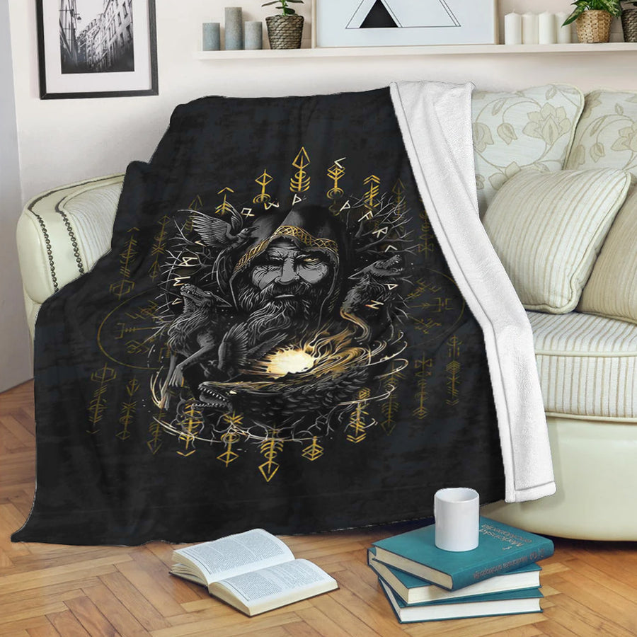 Ligerking Premium Blanket - Odin Geri and Freki Rune Style Premium Blanket A35