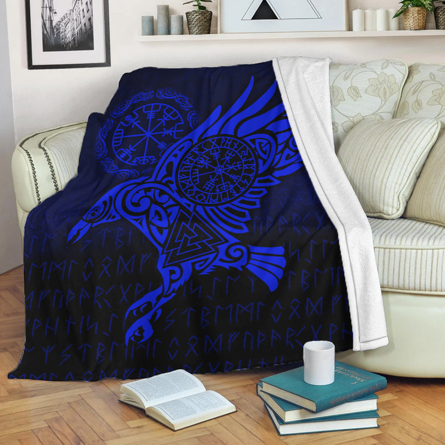 Ligerking Premium Blanket - Raven Vegvisir Tattoo - Blue Version Premium Blanket A7