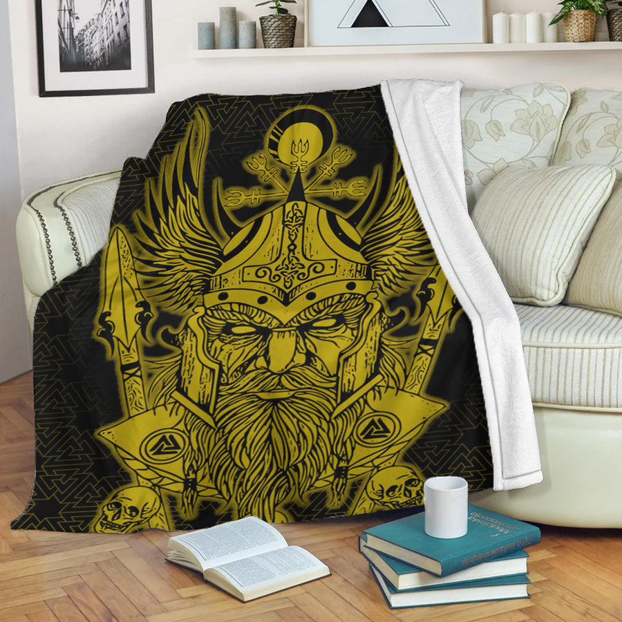 Ligerking Premium Blanket - Odin And Raven Gold Viking Homeset Premium Blanket A95
