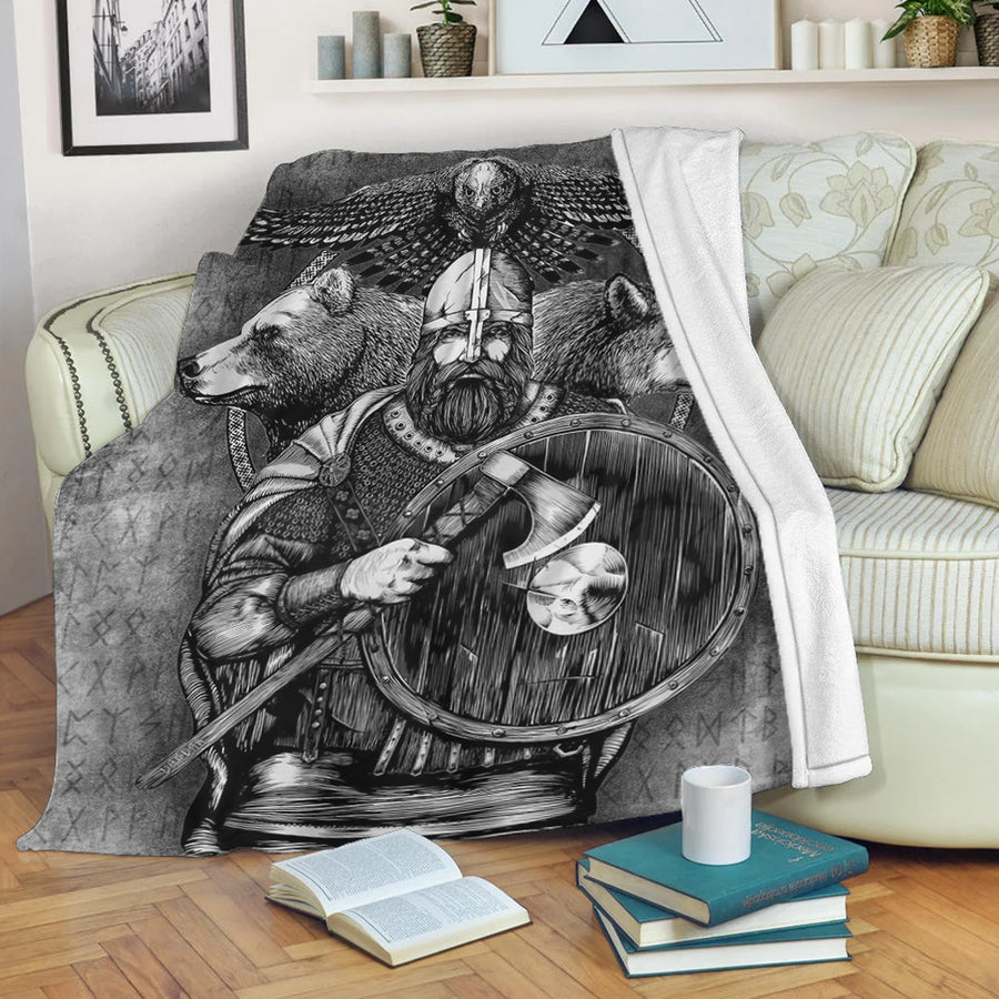 Ligerking Premium Blanket - Viking Odin Bear Raven Wolf Premium Blanket A95