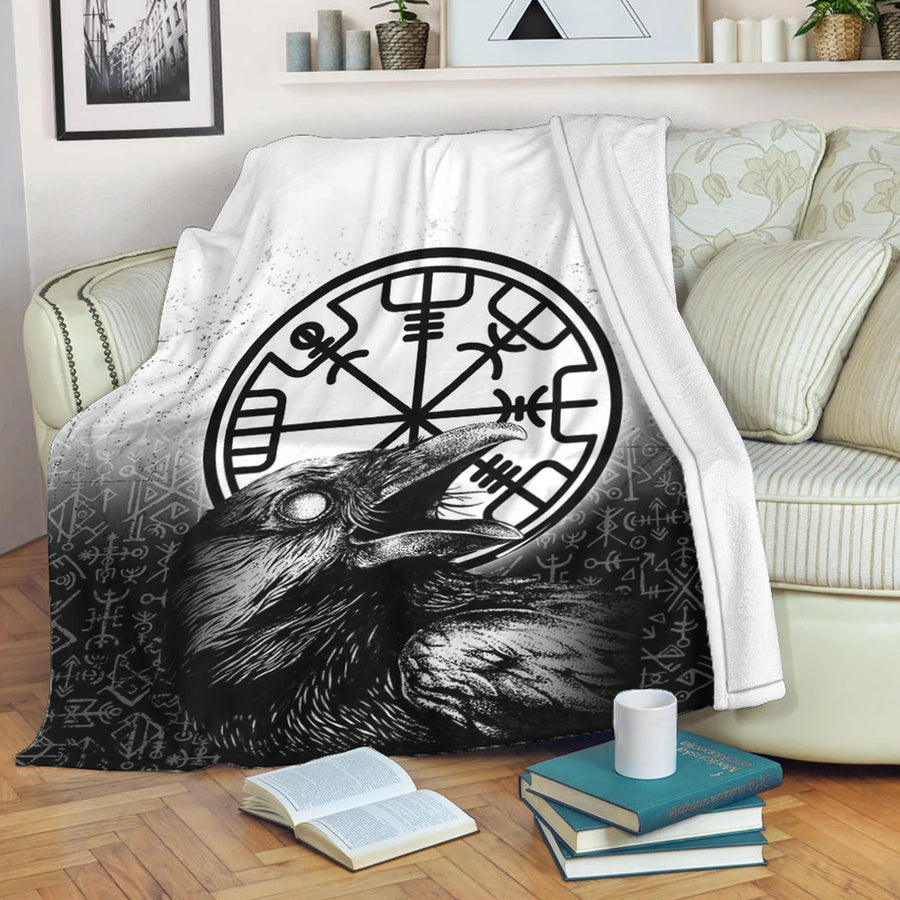 Ligerking Premium Blanket - Viking Raven Black and White Vegvisir Premium Blanket A35