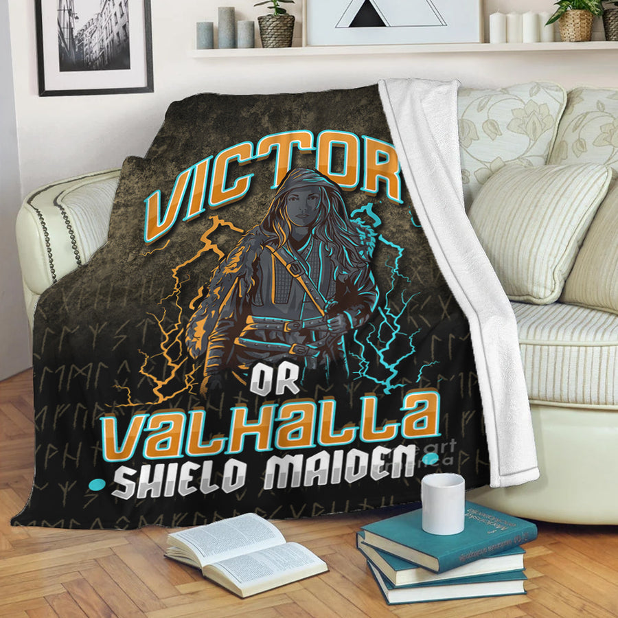 Ligerking Premium Blanket -Victory Or Valhalla Shield Maiden Female Viking Premium Blanket A7