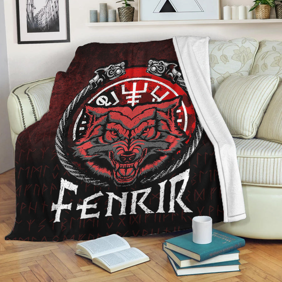 Ligerking Premium Blanket - Fenrir Wolf Runes Norse Vikings Premium Blanket A7