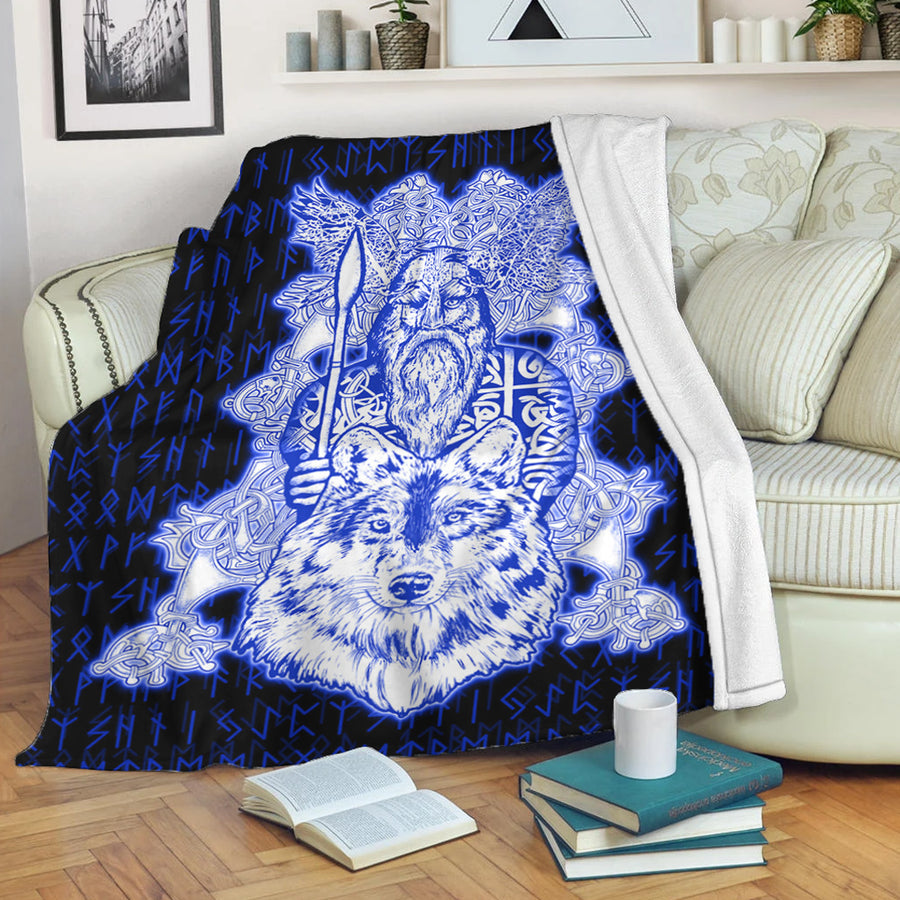 Ligerking Premium Blanket - Odin Wolf Viking Set Blue Premium Blanket A95