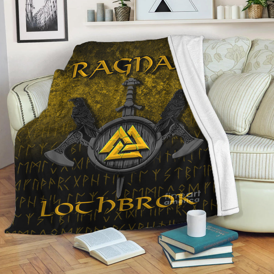 Ligerking Premium Blanket - Ragnar Lothbrok - Ragnar Lodbrok - Viking Warrior - Gold Version Premium Blanket A7
