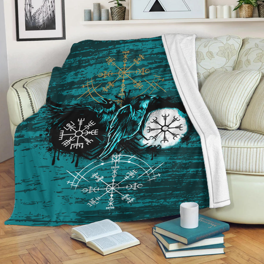Ligerking Premium Blanket - Raven of Odin and Symbol Ligerking Cyan Premium Blanket A35