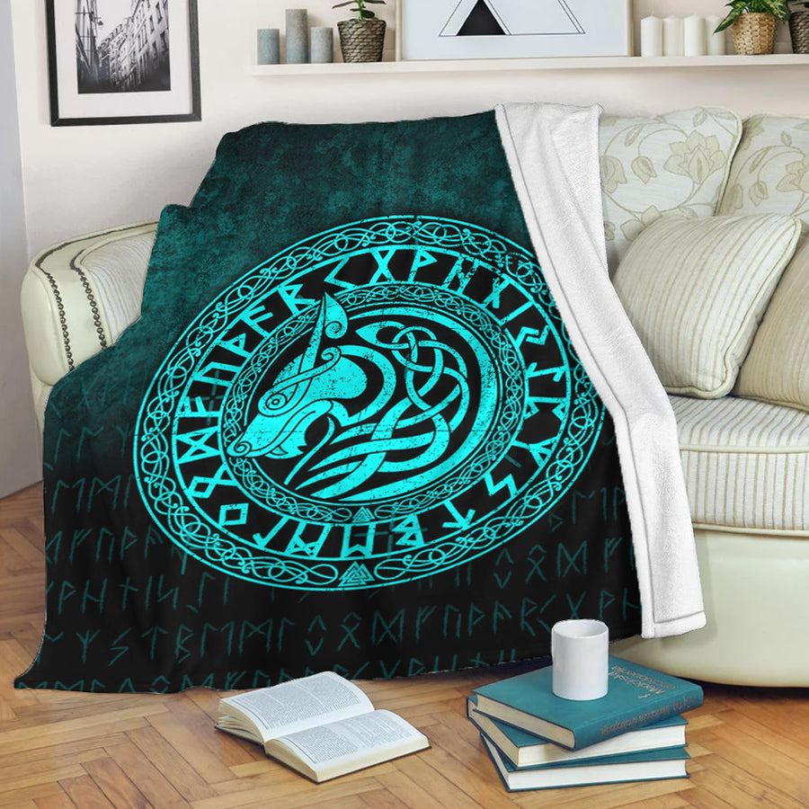 Ligerking Premium Blanket - Viking Wolf - Cyan Version Premium Blanket A7