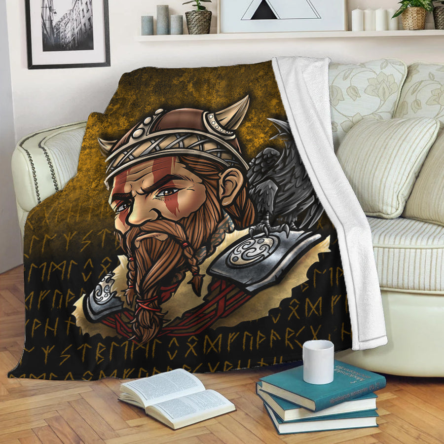 Ligerking Premium Blanket - Viking Warrior Odin Valhalla Raven Premium Blanket A7