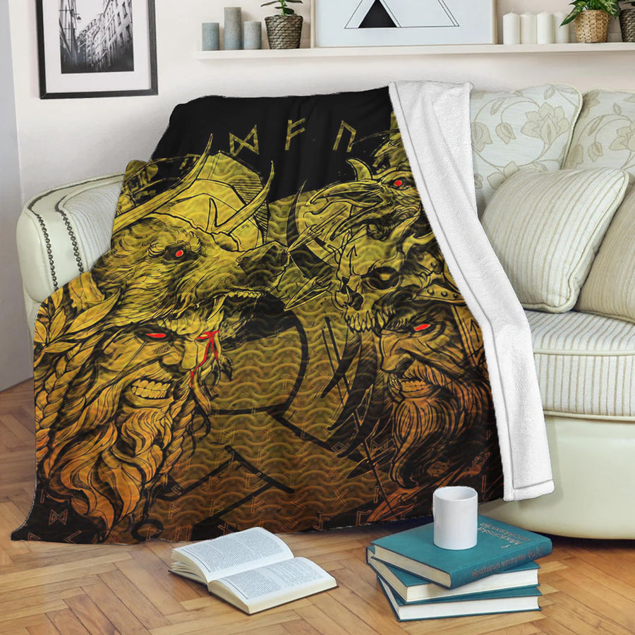 Ligerking Premium Blanket - Norse Warrior Berserker Gold Premium Blanket A94