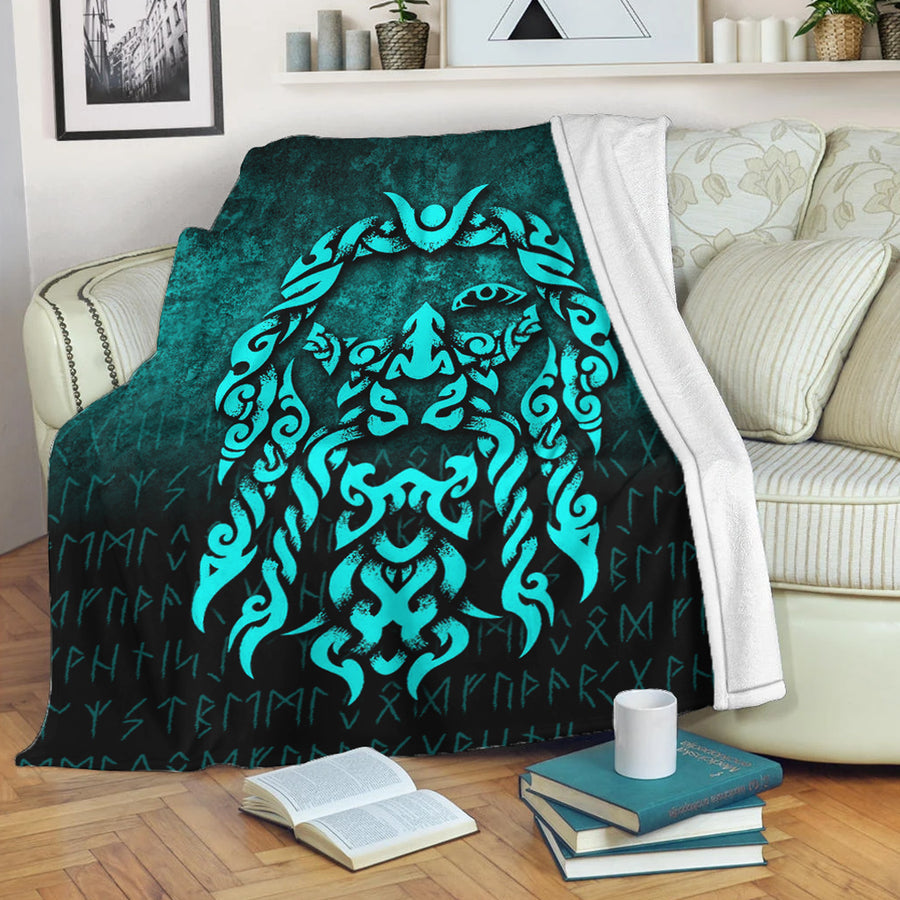 Ligerking Premium Blanket - Viking God Odin Allfather In Asgard Raven God - Cyan Version Premium Blanket A7