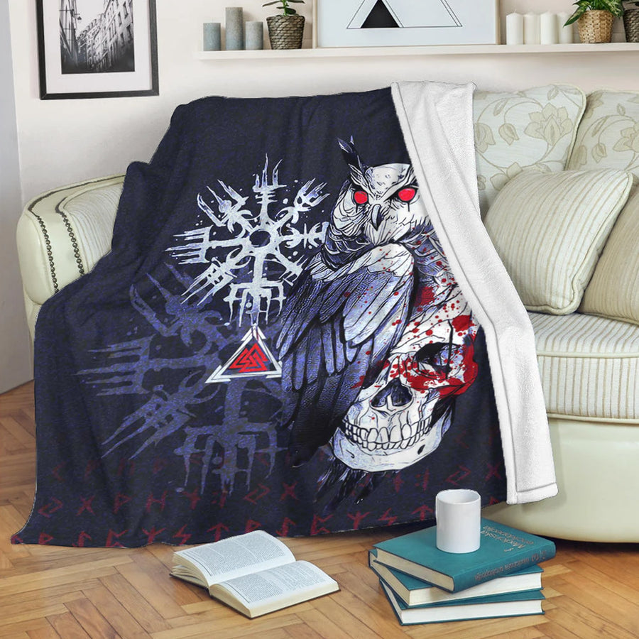 Ligerking Premium Blanket - Viking Owl Skull Blood Blue Style Premium Blanket A94