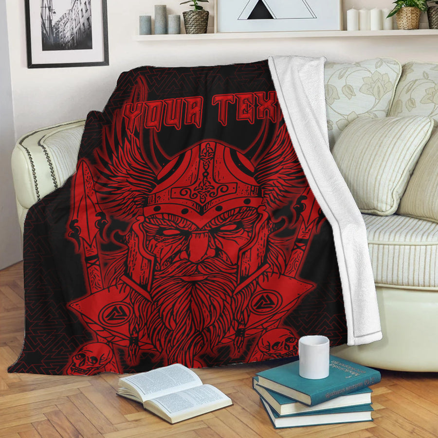 Ligerking Premium Blanket - Odin And Raven Red Text Viking Homeset Premium Blanket A95